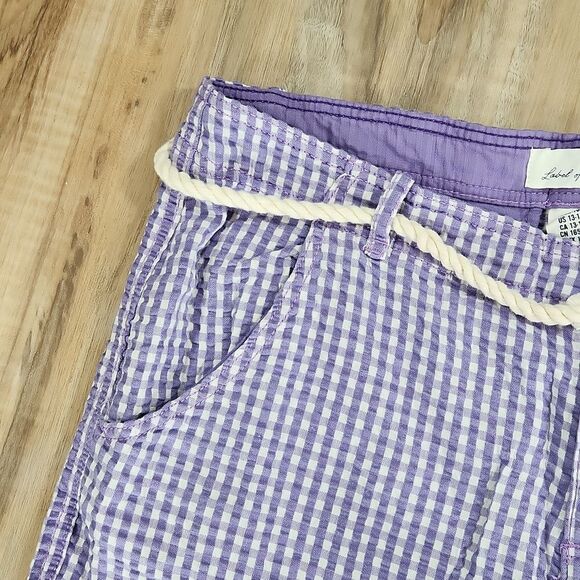 🔸️NWT H&M Label of Graded Goods Purple Gingham Belted & Cuffed Shorts Youth 14 - Picture 3 of 11